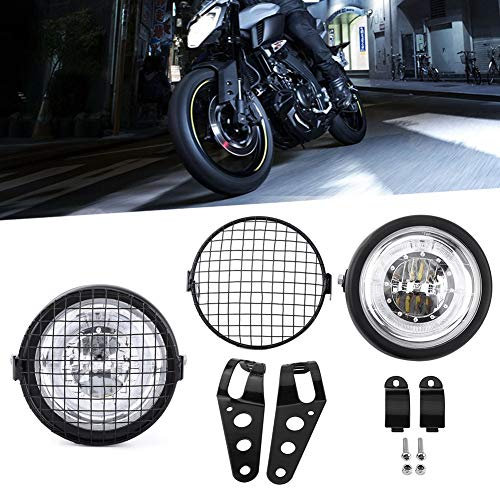 lyrlody Motorcycle Headlight,LED Headlight Gril,6.5 Matt Black Mesh Grill Metal Project Motorcycle Motorbike Headlight Retro Vintage Look