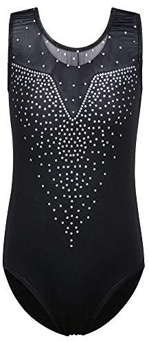 ZNYUNE Kinder Turnanzug Mädchen Gymnastik Trikot Gymnastikanzug Ärmellos Klassisch B198 SequinBlack 12A
