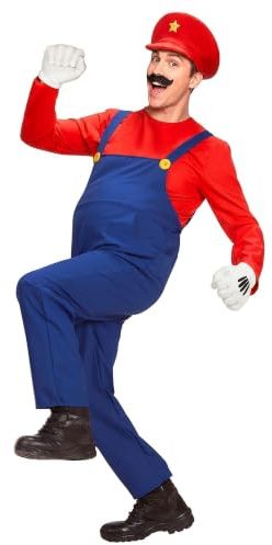 W WIDMANN MILANO Party Fashion - Costume de super plombier | Ensemble 3 pièces avec salopette, chemise et chapeau, style artisan et mécanicien pour le carnaval