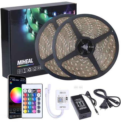 MIWATT LED strip WiFi-drahtloses Smartphone-gesteuertes 65,6-Fuß-Wasserdichtes Lichtleisten-Kit Weißes Band 5050 LED Streifen, Funktioniert mit Android- und iOS-System, IFTTT