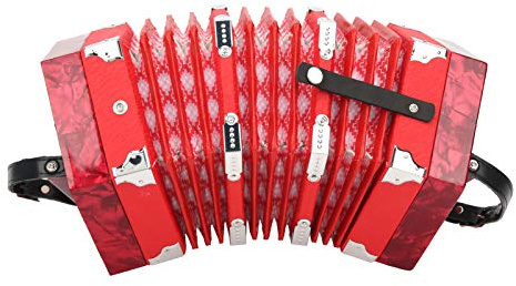 Denkerm Professionelles Akkordeon, tragbar im Anglo-Stil mit Aufbewahrungstasche mit verstellbarem Handschlaufe-Konzertina-Instrument, für Kinder Erwachsene(red)
