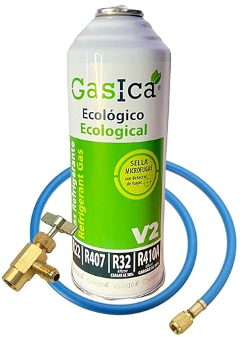 ENVASE GAS ECOLOGICO REFRIGERANTE GASICA V2 226gr ALTERNATIVO R22/R407C/R410A CON VALVULA Y MANGUERA INCLUIDA