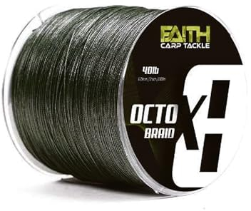 Faith OctoX8 Geflochtene Schnur - Grün - Abriebfest - 40lb - 0,25mm - 1000m - Strapazierfähige Geflochtene Schnur für Karpfenangler - Wachsbeschichtung - Ausgezeichnete Wurfeigenschaften - Sinkend