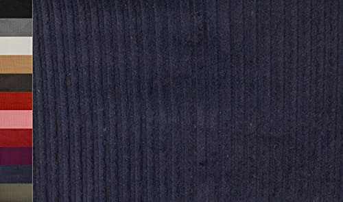 STOFFBOOK STRETCH BAUMWOLLE BREIT GERIPPTER CORD STOFF 5MM BREITCORD STOFFE, E302 (Dunkelblau)