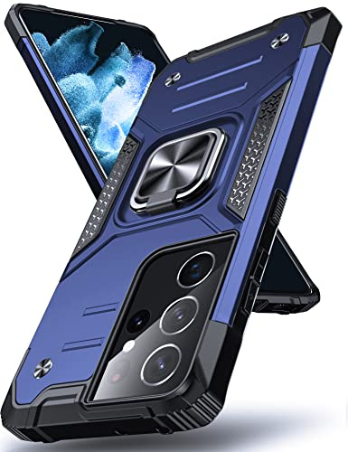 DASFOND Galaxy S21 Ultra 5G Case, Military Grade Shockproof Protective Phone Case Cover with Enhanced Metal Ring Kickstand [Support Magnet Mount] Compatible with Samsung Galaxy S21 Ultra, Blue