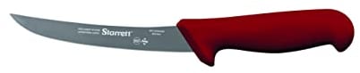 Starrett Professional Stainless Steel Kitchen Boning Knife - Narrow Curved Profile - 6-inch (150mm) - Red Handle