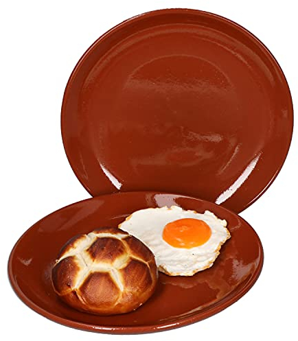 MamboCat Set 2 Assiettes à gâteaux en Terre Cuite Ø 23 cm 2 Personnes Assiette à Dessert Assiette à Salade Assiette d'accompagnement Glace méditerranéenne Pièce Unique Marché médiéval