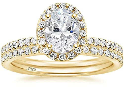 Zakk Ringe Damen Silber 925 Oval Zirkonia 1.5CT Verlobungsringe Eheringe Trauringe Versprechen Ring Set Rosegold Gold (Gold,57 (18.1))