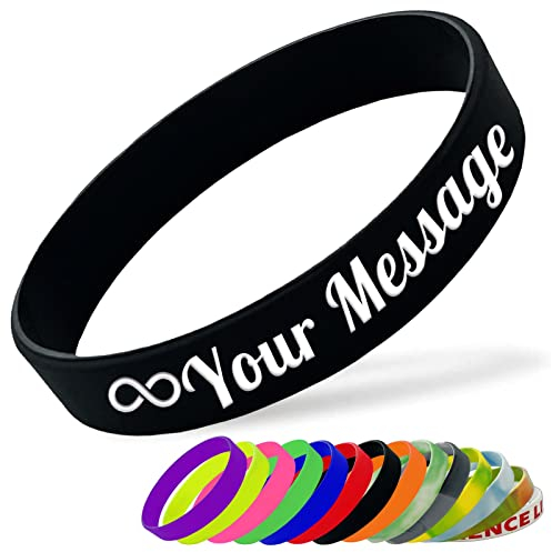 Bracelet en Silicone Personnalisable Bracelet en Caoutchouc Femme Homme Enfant pour Les Événements Festival de Collecte de Fonds,160mm Longueur,Le noir