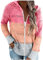 Women's Patchwork Hooded Cardigan Zip Up Hoodie for Women UK Colour Block Shirt Long Sleeve Rainbow Tops Lightweight Sweater Front Open Coat Knit Blouse Fall Winter Spring (Hot Pink, L)