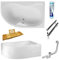 ECOLAM® Badewanne Eckwanne Eckbadewanne Acryl weiß Dora Polimat 170x110 cm RECHTS + Schürze + Bambus Ablage, Ablaufgarnitur Ab- und Überlauf Automatik Füße Silikon - Komplett-Set