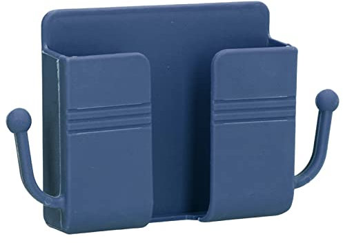 Tissting Wandhalterung Handy Ladegerät Halterung mit Haken, Fernbedienung Aufbewahrungsbox, Handyhalterung Wand mit Empfangsloch für Datenkabel für Wasserdichte Dusche Bett Nachttisch (Blau)