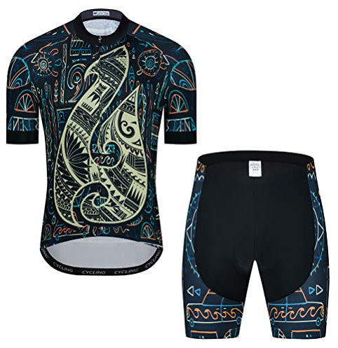 Herren Radtrikot Set Fahrrad Kurzarm Shirt und 3D Kissen Shorts Gepolstert Anzug Radfahren Top, T13, XX-Large