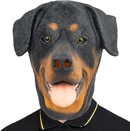 CreepyParty Rottweiler Hund Maske Tier Latex Vollkopf Realistische Masken für Halloween Karneval Kostüm Party Parade