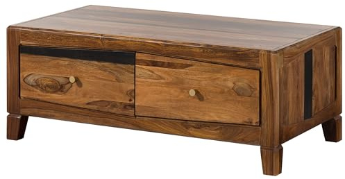 Massivmoebel24.de | Ancona Couchtisch aus Massivholz #202 | aus Sheeshamholz - Dunkelbraun, lackiert | mit 2 Schubladen | 115 x 60 x 45 cm | Kaffeetisch Sofatisch Beistelltisch
