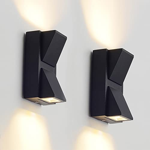 YNDD Up and Down Leuchten Lassen 2 Stück, IP65 Wasserdichte Außenlampe Wand LED Strahler Aussenleuchte Schwarz Aussenlampe Wandlampe Aluminium Aussenwandleuchte für Garage Treppen Eingang Warmweiß