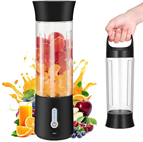 Canareen Mixeur Smoothie Blender Portable - 500ML Blender Mixeur pour Smoothies et Shakes | Mini Blender USB rechargeable 4000mAh avec 6 lames | Mélangeur à main pour Sports Travel Gym (Noir)