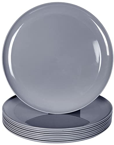 Youngever 9 Pack 25CM Plastic Plates, Large Plates, Dinner Plates, Set of 9 (Dark Grey)
