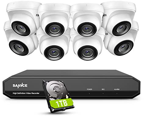 SANNCE Überwachungskamera Aussen Set 8CH 5MP DVR Recorder Videoüberwachung mit 1TB Festplatte und 8X 2MP Analog Outdoor Kamera, Bewegungserkennung für 24/7 Überwachung, 20M IR Nachtsicht