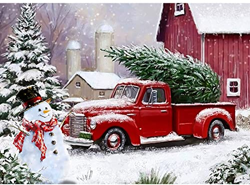 MXJSUA 5D Diamond Painting Erwachsene Weihnachten, Diamant Painting Bilder Erwachsene, Weihnachten Diamond Painting Bilder Diamant Malerei Set Schneemann und rotes Auto im Winter 30x40 cm