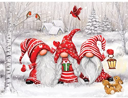 Bits and Pieces - 1000 Piece Jigsaw Puzzle Age 13+ for Adults 20 x 27 - Three Gnomes - 1000 pc Christmas Winter Jigsaw by Artist Makiko
