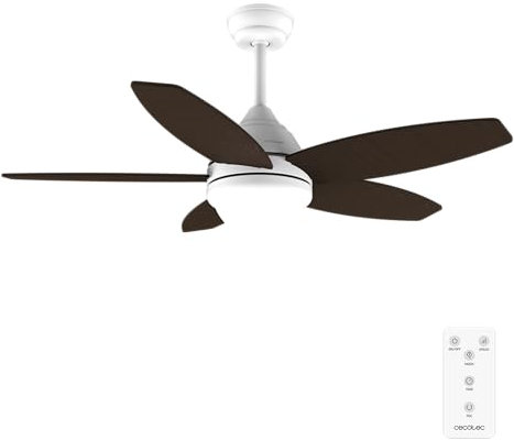 Cecotec Ventilador de Techo con Luz EnergySilence Aero 4200 White&DarkWood. 53W, Diámetro 42”, Luz LED de 15W en 3 Tonos, Mando a distancia, Temporizador seleccionable, 3 Velocidades y 5 Aspas
