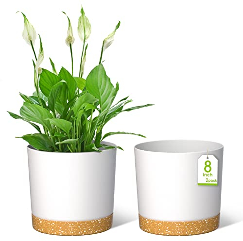 ZMTECH Blumentopf 20 cm Durchmesser übertöpfe für zimmerpflanzen, Kunststoff blumentöpfe mit Untersetzer und Abflusslöchern, Rund pflanztöpfe für Innen Außen Pflanzen(2er-Set, Weiß)