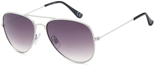styleBREAKER Kinder Sonnenbrille Pilotenform mit verspiegelten oder getönten Gläsern | Edelstahl Rahmen UV400 Schutz | für Jungen und Mädchen 4 bis 10 Jahre, Gestell Silber/Glas Grau Verlauf