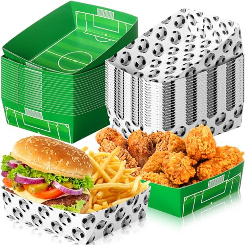 Teling 36 Pack Soccer Theme Party Supplies Large 5 lb Soccer Plates Trays Paper Food Boats Disposable Nacho Serving Snack Trays Dinner Plates for Sport Birthday Decorations Favors