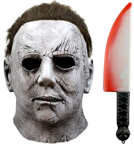 SHOWHEEL Maschera Horror Halloween - Killer Maschere per Cosplay Raccapriccianti in Lattice Con Coltello - Spaventose per Adulti, Carnevale