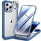 Miracase Glass Series for iPhone 14 Pro Case 6.1 Inch, [Built-in 9H Tempered Glass Screen Protector + Camera Lens Protector] Full Body Rubber Bumper Clear Back Case Cover (Capri Blue)