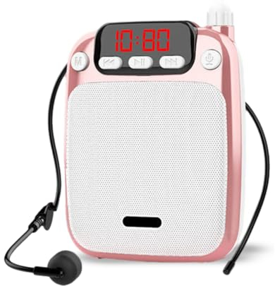 Amplificatore Vocale per Insegnanti, Guida Turistica, Amplificatore Audio Ricaricabile con Microfono Cablato, Cuffia e Cintura, Supporto Bluetooth, USB, Scheda TF(Oro rosa)
