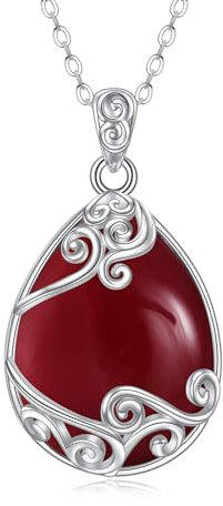 YAFEINI 925 Sterling Silber Roter Achat Kette Filigrane Anhänger Halskette Schmuck für Damen Mädchen (BB-Roter Achat Filigrane Halskette)