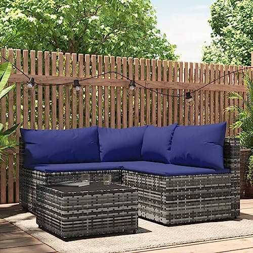 BUKSCYJS Bettsofa,Schlafcouch Klein,Ecksofa4-Tlg. Garten-Lounge-Set Mit Kissen Grau Poly Rattangeeignet FüR Wohnzimmer, Schlafzimmer, Lounges, EmpfangsräUme, Eingangsbereiche