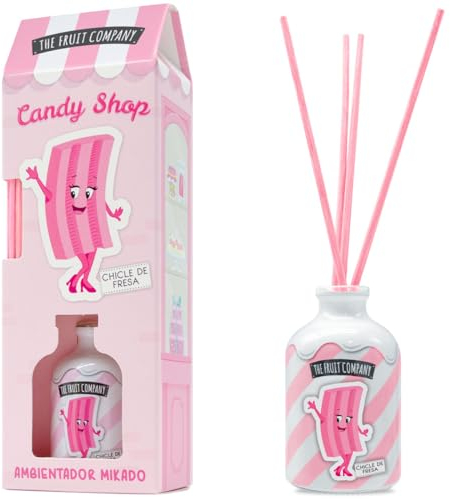 The Fruit Company Ambientador Mikado CHICLE DE FRESA Candy Edition 40ml 0% Alcohol y con Extractos Naturales – Difusor Líquido con Varillas – Fragancia Duradera más de 60 días