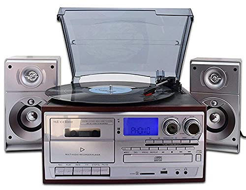 Giradischi giradischi Bluetooth, CD, cassette, radio AM/FM e ingresso Aux con porta USB e codifica SD - Telecomando, altoparlante stereo integrato, lettore musicale autonomo, con telecomando