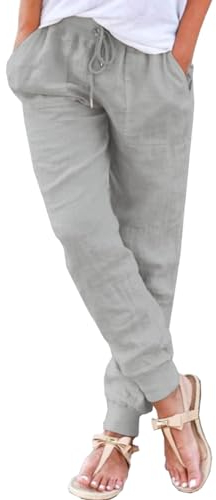 Yutdeng Jogginghose Damen Sommerhose Damen Leicht Freizeithose Lang Sporthose Frauen Baumwolle Stoffhose Damen Sommer Einfarbig Sweatpants Slim Fit Jogger Pants Tapered Casual Hohe Taille mit Taschen