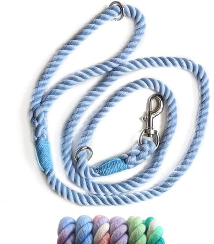 Pup & Purr Ombre Dog Rope Lead | Braided Cotton Lead | Heavy Duty Anti-Rust Clasp | Suitable for Small Medium and Large Breed Dogs – Lead for Training, Walking, Hiking (1.5m) (Blue)