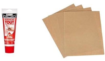 Sader Rebouche Tout – Enduit de Rebouchage Intérieur Prêt à l’Emploi & SAVY Papier de verre 4 feuilles grain moyen