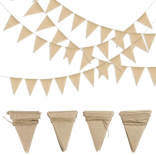 Banderines Tela 48PCS Banderín de Arpillera, Guirnalda Banderín De Yute, Imitación Cáñamo Tela Triángulo Banderas Banner Decoraciones para Cumpleaños Bautismo Boda Fiesta al Aire Libre Jardín (Marrón)