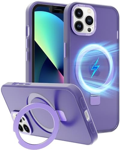 SOOFUN for iPhone 13 Pro Case with Stand, for iPhone 13 Pro Case Compatible with Magsafe Stand, Magnetic Stand Case for iPhone 13 Pro Case Shockproof, Magnetic Ring Holder Protective Cover (Purple)