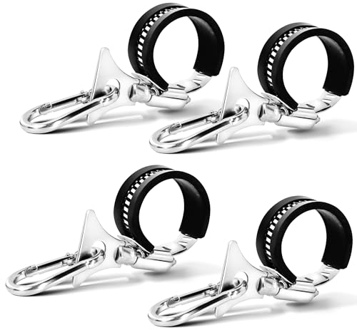 Anley 4 Pack Flagpole Clamp and Clip Kit to Hold Flag with Carabiner and Silicone Anti-Slip Strip - Attachment Accessory Stainless Steel Metal Hose Clamp Rings for 0.7-1.25 IN Diameter Flag Pole