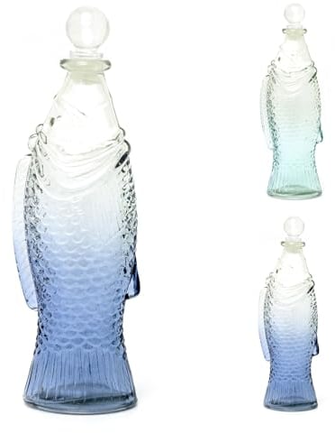 Glass Koi Fish Shaped Bottle | Nautical Blue Fish Design Decorative Glass Bottle ~ 29cm – Colour Varies, One Supplied
