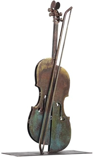 SunBlogs Art Handgefertigte Violinenstatue aus Metall, 100 % handbemalt, Viola-Musikdekoration, einzigartige westliche Tischdekoration für Zuhause und Büro, für Musikliebhaber, Musiker und Lehrer,
