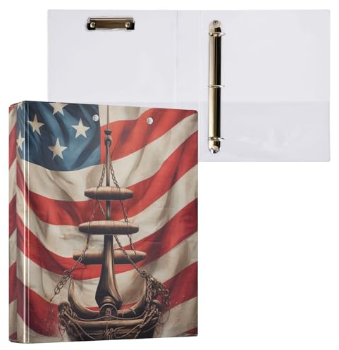 Ordner mit USA-Flagge und Tafel, 3,8 cm, 3 Ringe, für 200 Blatt, runde Ringbücher für Büro