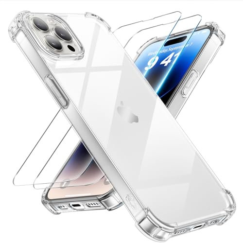 Tentoki 3 in 1 für panzerglas und hülle iPhone 14 Pro,[Nie Vergilbung] schutzfolie iPhone 14Pro TPU handyhülle Schlanke Stoßfeste Anti Kratzt Transparent