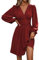 LIAMERHE Vestito Donna Elegante Manica Lunga Abito Scollo a V Casual Vestiti Autunno Inverno Mini Vestito Linea A Moda Vestitino Maniche Lanterne per Festa Natale Matrimonio Burgundy S