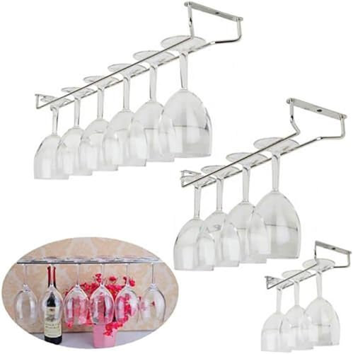 CHBDYOM Wine Glass Rack, Stainless Steel Under Cabinet Wine Rack Glass Holder Hanging Stemware for Bar Kitchen Cabinet, Silver, 13 inch