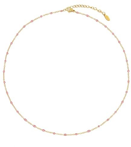 HMOOY Collier ras du cou en perles colorées pour femmes, collier ras du cou en perles rondes plaqué or 14K, bijoux de mariage de plage et de bal de promo (Or, Rose clair)