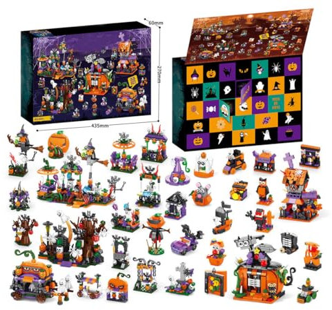 BuildCubes Halloween Adventskalender 2024 Klemmbausteine, 24 in 1 Halloween Klemmbausteine Countdown Kalender, 2024 Halloween Kalender Bausteine 1057 Teile Konstruktionsspielzeug Geschenke